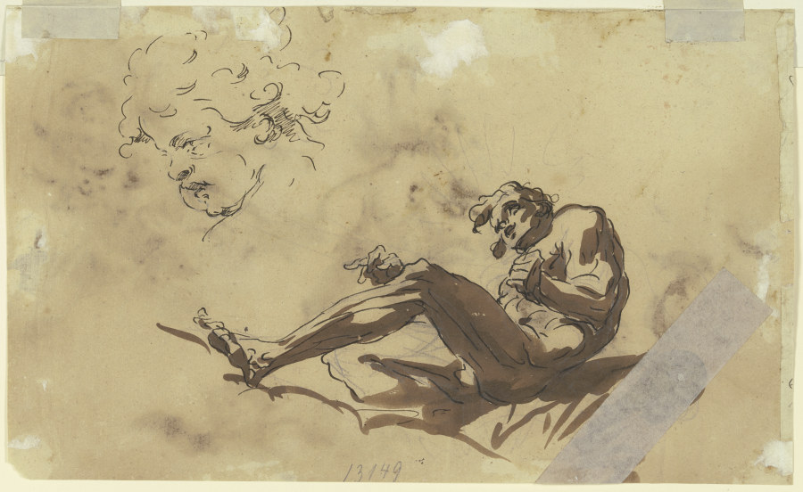 Ein liegender Männerakt sowie das Gesicht eines Knaben im Profil à Gaspare Diziani
