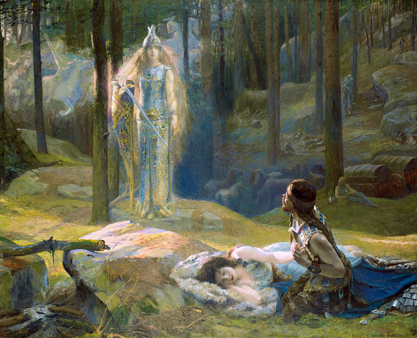 The Revelation. Brunhilde Seeing Siegmund And Sieglinde à Gaston Bussiere