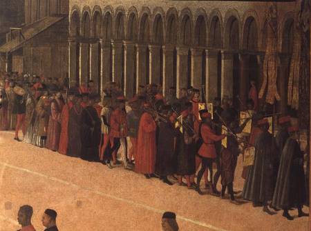 Procession in St. Mark's Square, detail of musicians à Gentile Bellini