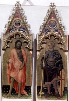 Two saints from the Quaratesi Polyptych: St. John the Baptist and St. George 1425 (tempera on panel) à Gentile da Fabriano