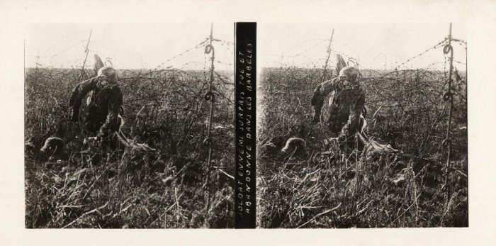 Leiche eines deutschen Soldaten im Drahtverhau. à Gentile da Fabriano