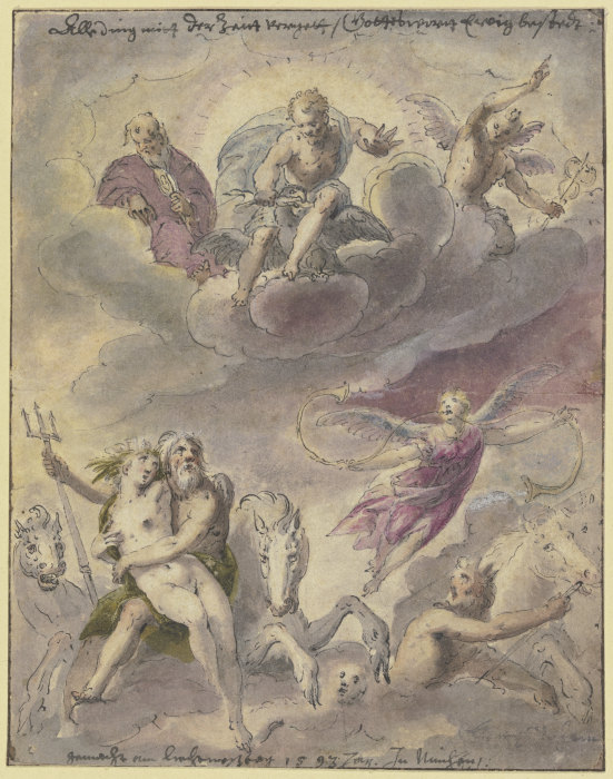 Neptun und Amphitrite mit Seegöttern, Pferden und der schwebenden Fama, in den Wolken Jupiter, Merku à Georg Beham