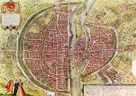 Map of Paris from 'Civitates orbis terrarrum' by Georg Braun (1541-1622) and Franz Hogenbergh (1540-