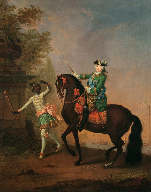 Portrait of Empress Elizabeth Petrovna (1709-62) on Horseback with a Negro Boy à Georg Christoph Grooth