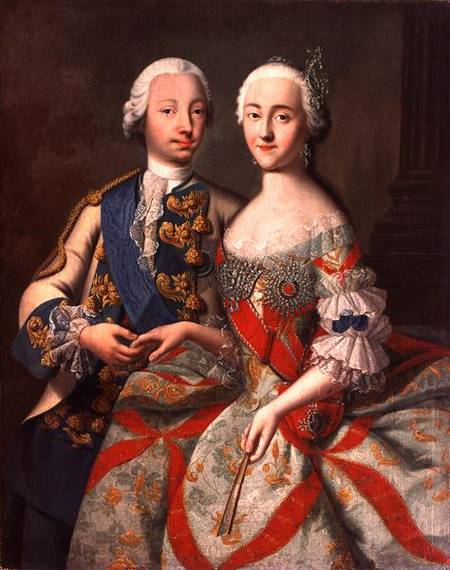 Portrait of Catherine the Great (1729-96) and Prince Petr Fedorovich (1728-62) à Georg Christoph Grooth
