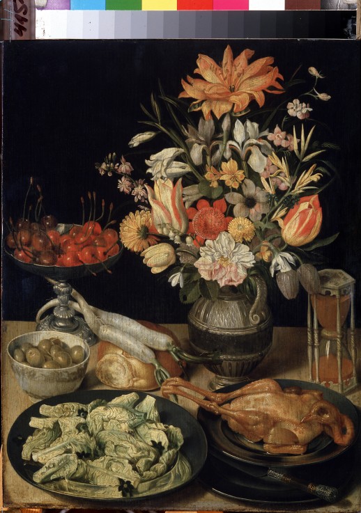 Still life with flowers and snack à Georg Flegel