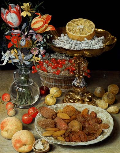 Still life with flowers and dessert à Georg Flegel