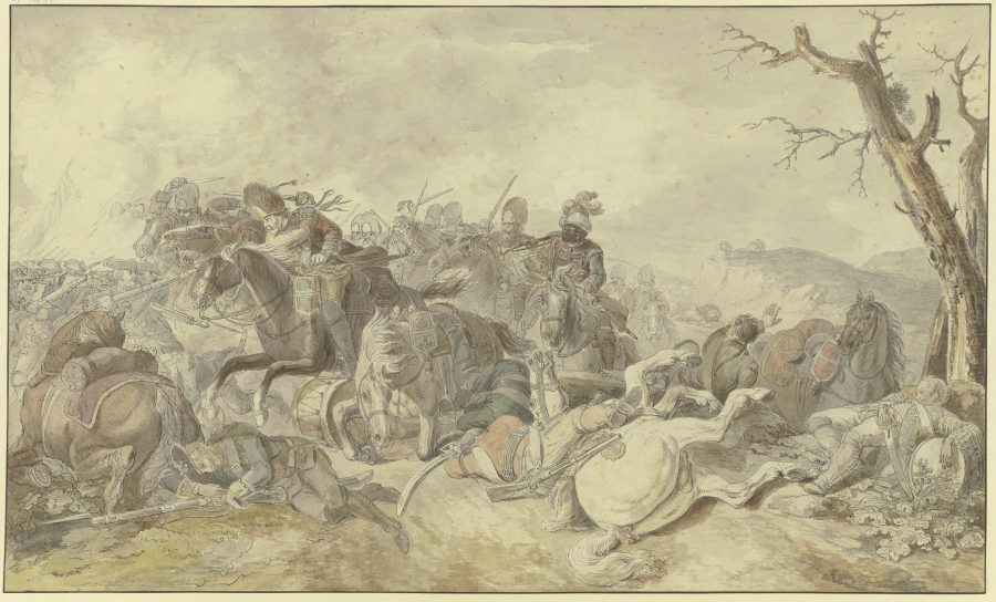 Kavallerieangriff gegen Infanterie, rechts ein sterbender Tambour à Georg Friedrich Hoch
