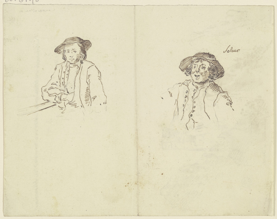 Brustbilder zweier Bauern mit flachen Hüten in Solothurn à Georg Melchior Kraus