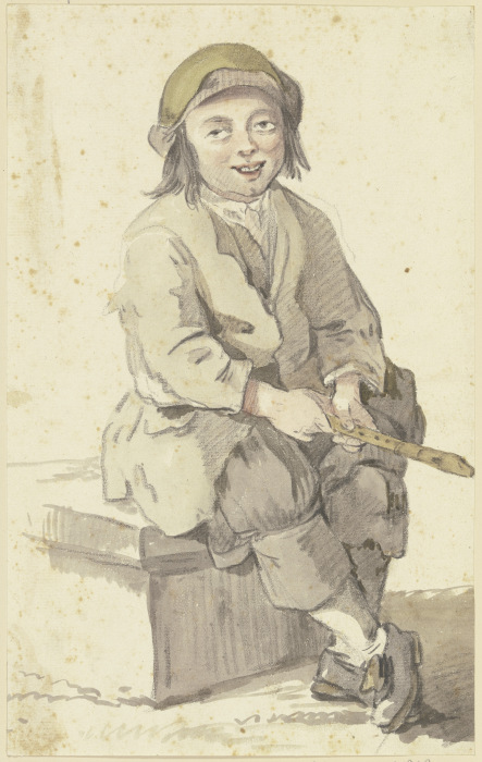 Sitzender Knabe, eine Klarinette in den Händen haltend à Georg Melchior Kraus