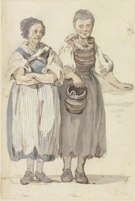 Zwei stehende Schweizer Bäuerinnen, von vorne gesehen à Georg Melchior Kraus