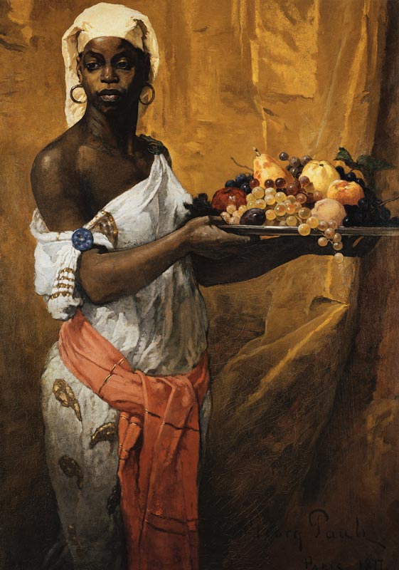 Eine schwarze Dienerin, eine Obstschale haltend à Georg Pauli