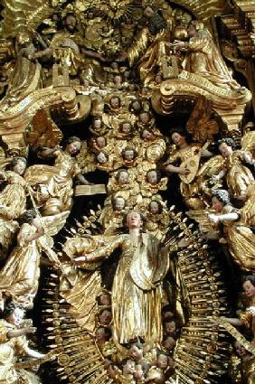 The Altar, detail of carving of Christ in a mandorla surrounded by cherubs