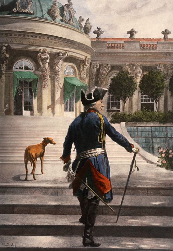 Der Alte Fritz mit seinem Windspiel auf den Terrassen von Sanssouci. à Georg Schöbel