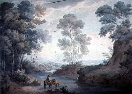 Landscape with River and Horses Watering à George Barret