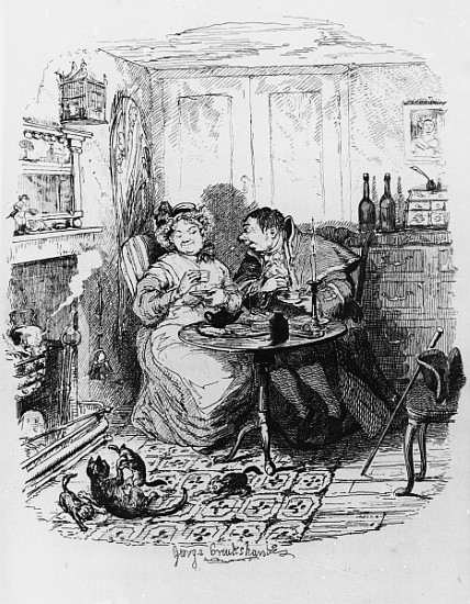 Mr Bumble and Mrs Corney taking tea, from ''The Adventures of Oliver Twist'' Charles Dickens (1812-7 à George Cruikshank