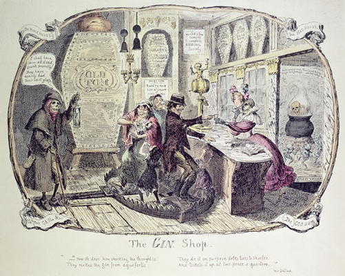 The Gin Shop, 1829 (etching) à George Cruikshank