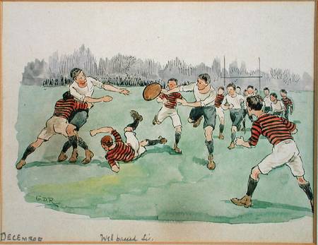 The Month of December: Rugby (pen & ink and w/c on paper) à George Derville Rowlandson