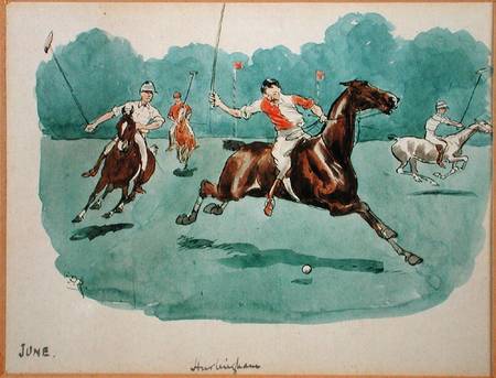 The Month of June: Polo (pen & ink and w/c on paper) à George Derville Rowlandson