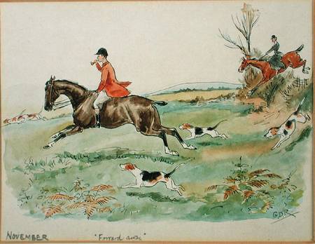 The Month of November: Hunting (pen & ink and w/c on paper) à George Derville Rowlandson