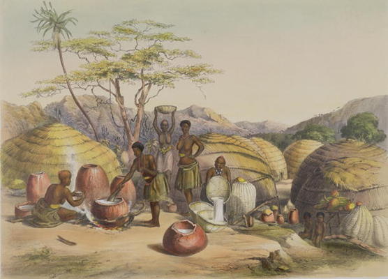 Gudu's Kraal at the Tugala, Women making Beer, plate 26 from 'The Kafirs Illustrated', 1849 (litho) à George French Angas