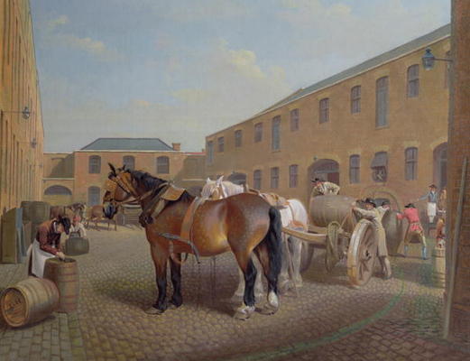 Loading the Drays at Whitbread Brewery, Chiswell Street, London, 1783 à George Garrard