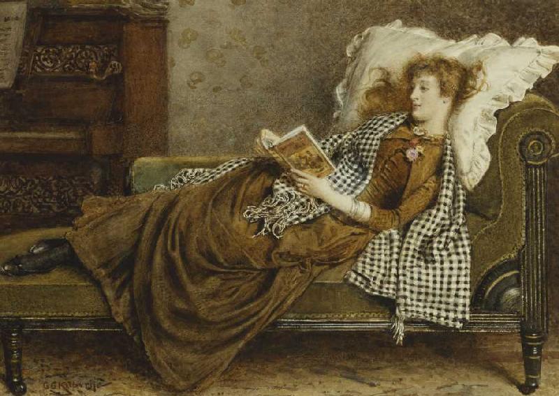 Eine junge Dame, lesend in einem Zimmer. à George Goodwin Kilburne