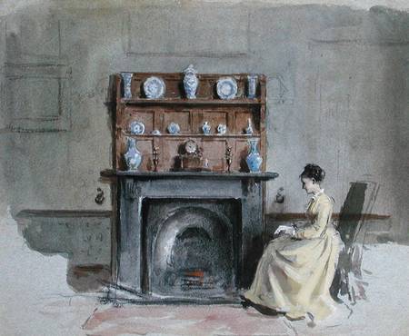 Lady Seated by Fireplace à George Goodwin Kilburne