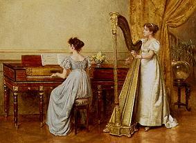 deux femmes jouant de la musique dans un intérieur. à George Goodwin Kilburne