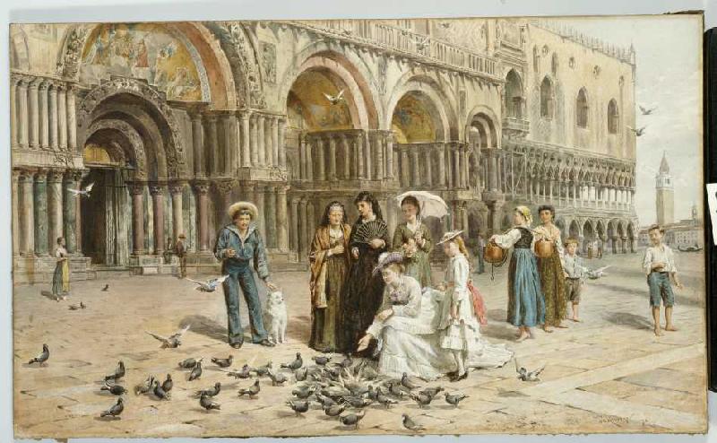 Tauben auf dem Markusplatz in Venedig à George Goodwin Kilburne