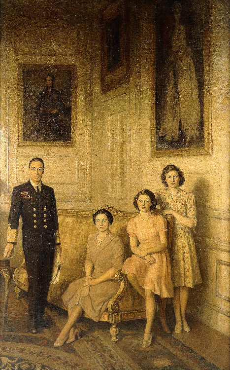 Die königliche Familie: King George VI, Queen Elizabeth und ihre beiden Töchter, Prinzessin Margaret à George Harcourt