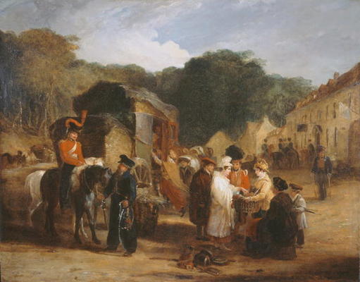 The Village of Waterloo, with travellers purchasing the relics that were found in the field of battl à George Jones