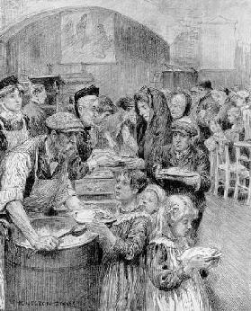 Free Meals for Londons Poorest Citizens: The Scene at a Daily Graphic Soup Kitchen, 1910 (pencil on 