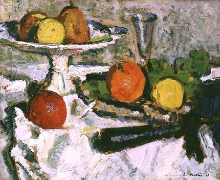 Still Life of Fruit on a White Tablecloth à George Leslie Hunter