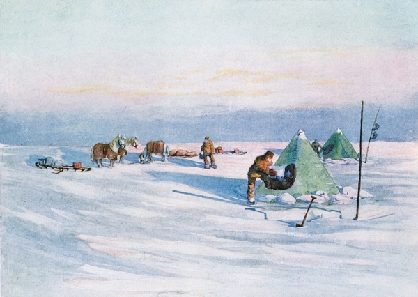 Organising the Camp, illustration from ''Nimrod in the Antarctic 1907-09'' written by Sir Ernest Sha à George Marston