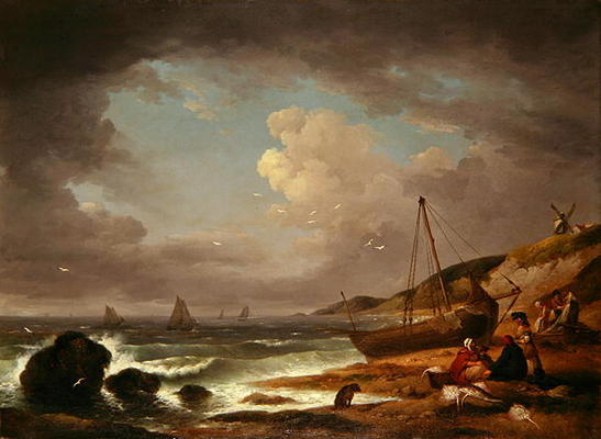 Coastal Scene with Men Mending a Boat (oil on canvas) à George Morland