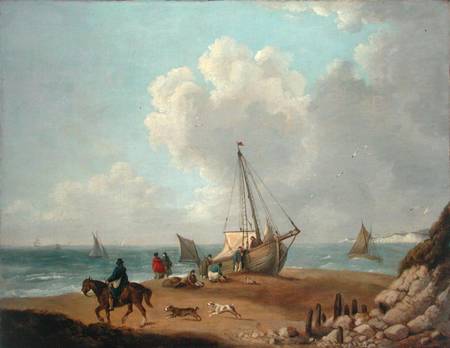Fisherfolk Unloading their Catch in Freshwater Bay, Isle of Wight à George Morland