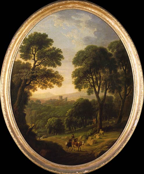 Wooded Landscape with Peasants and Cattle on a Path à George Mullins