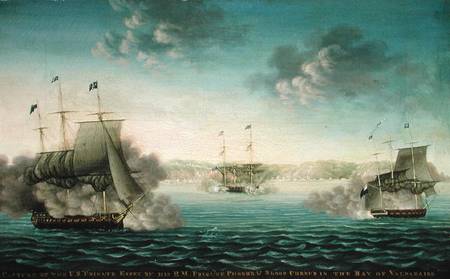 Capture of the US Frigate 'Essex' by B.M Frigate 'Phoebe' and sloop 'Cherub' in the bay of Valparais à George Ropes