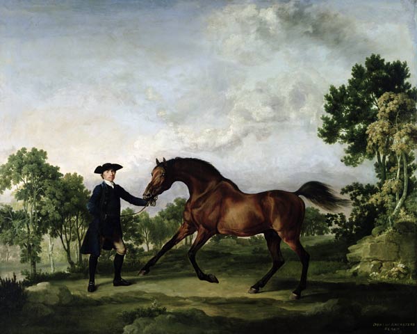 The Duke of Ancaster's bay stallion Blank, held by a groom, c.1762-5 à George Stubbs