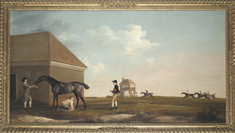 Gimcrack on Newmarket Heath, with a Trainer, a Stable-Lad, and a Jockey à George Stubbs