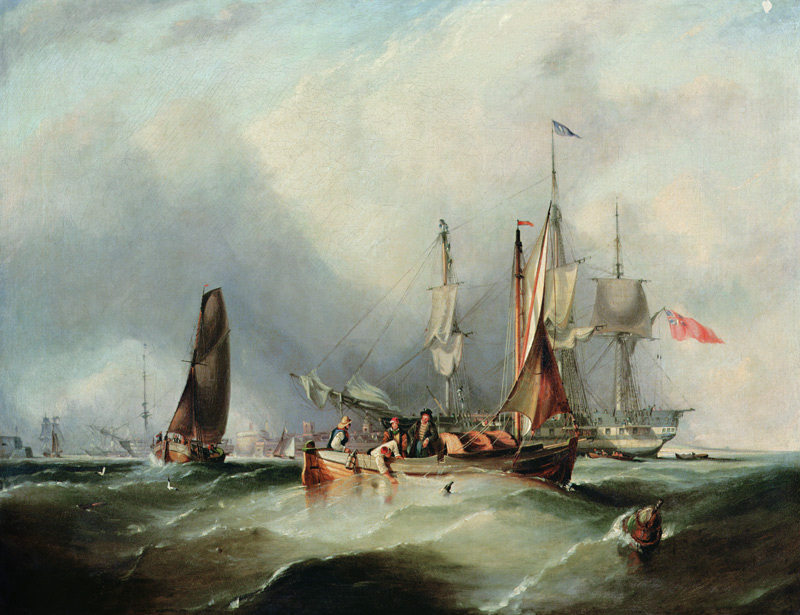 A Man-o'-War and Fishing Boats off Southsea à George l'Ancien Chambers