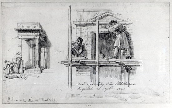 Erecting Porticos at Newham Street and Middlesex Hospital, London, 1833 and 1840 à George l'Ancien Scharf