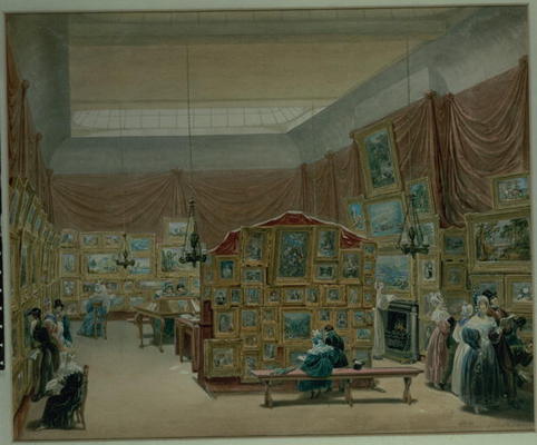 Interior of the Gallery of the New Society of Painters in Watercolour, Old Bond Street, 1834 à George l'Ancien Scharf