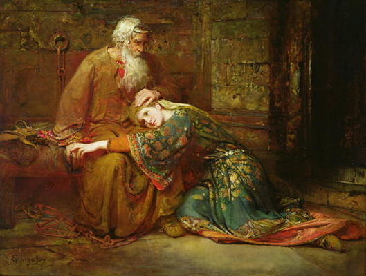 Cordelia comforting her father, King Lear, in prison, 1886 (oil on canvas) à George William Joy