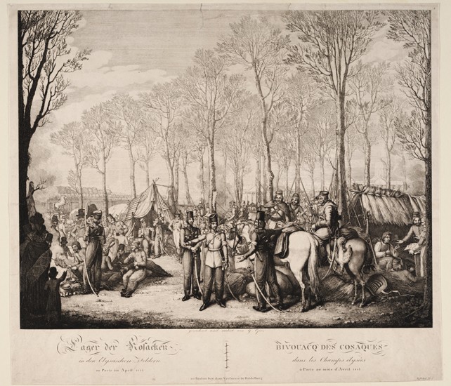 Bivouac of the Cossacks at the Avenue des Champs-Elysées in Paris on April 1814 à Georg Emanuel Opiz