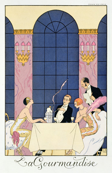 The Gourmands, 1920-30 (pochoir print) à Georges Barbier