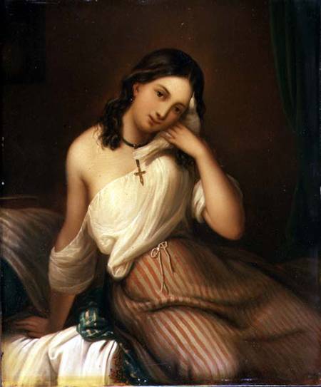 Portrait of a Girl holding a Dove à Georges Croegaert