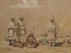 Soldiers Relaxing, 1844 (w/c & gouache on paper)