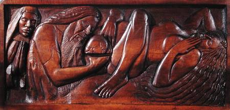 Birth, wooden bed panel à Georges Lacombe